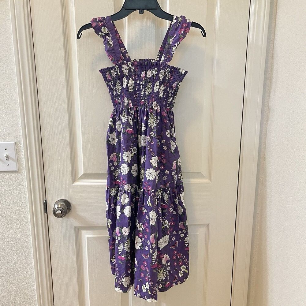 Tea Collection Purple Floral Smocked Flutter Sleeve Midi Dress Girls Size 12